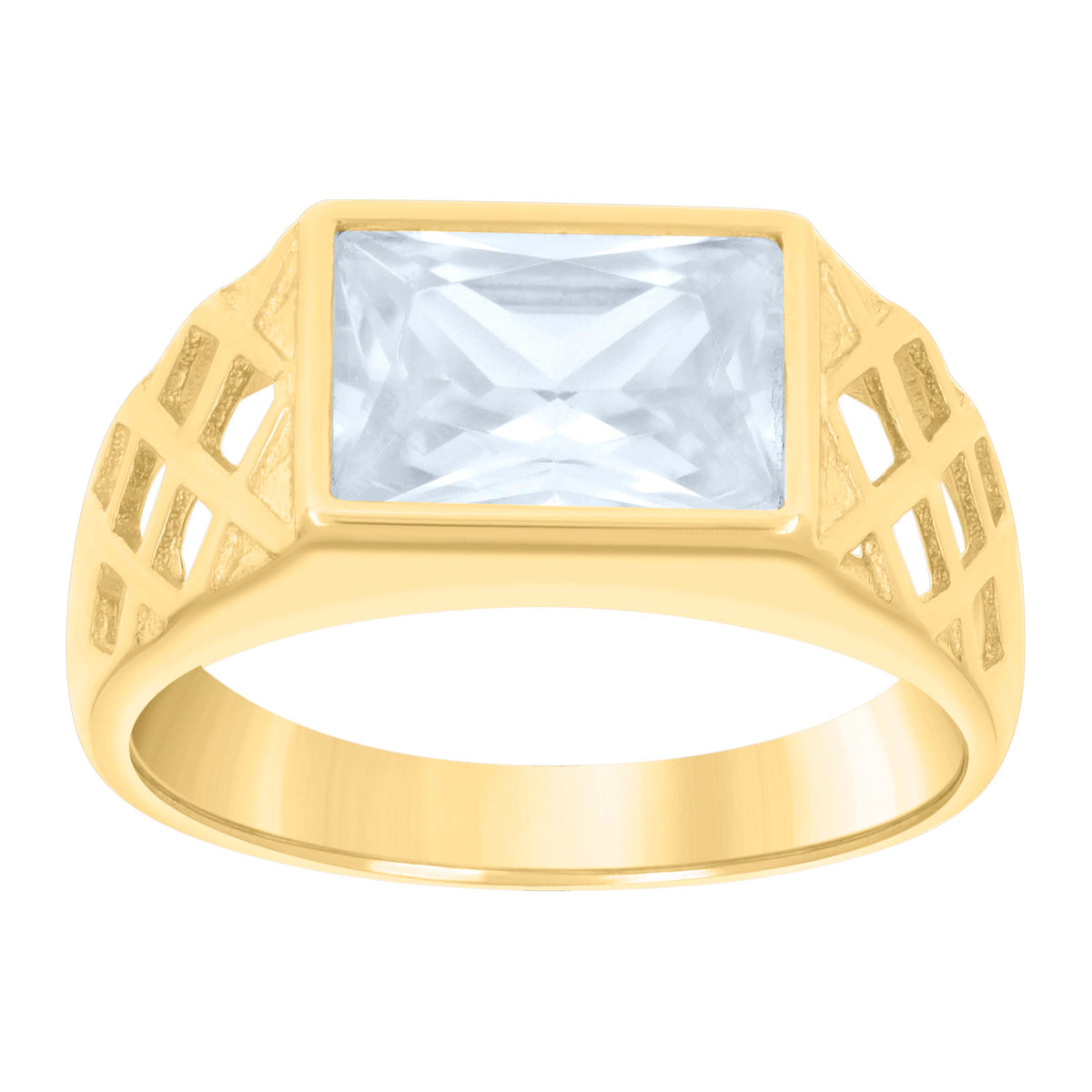 10K Yellow Gold Baby Emerald-cut Cubic-Zirconia Square Fashion Ring