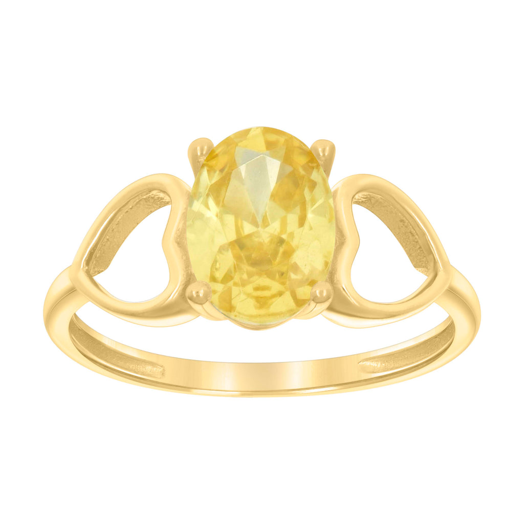 10K Yellow Gold Baby Yellow Oval Cubic-Zirconia Heart Ring