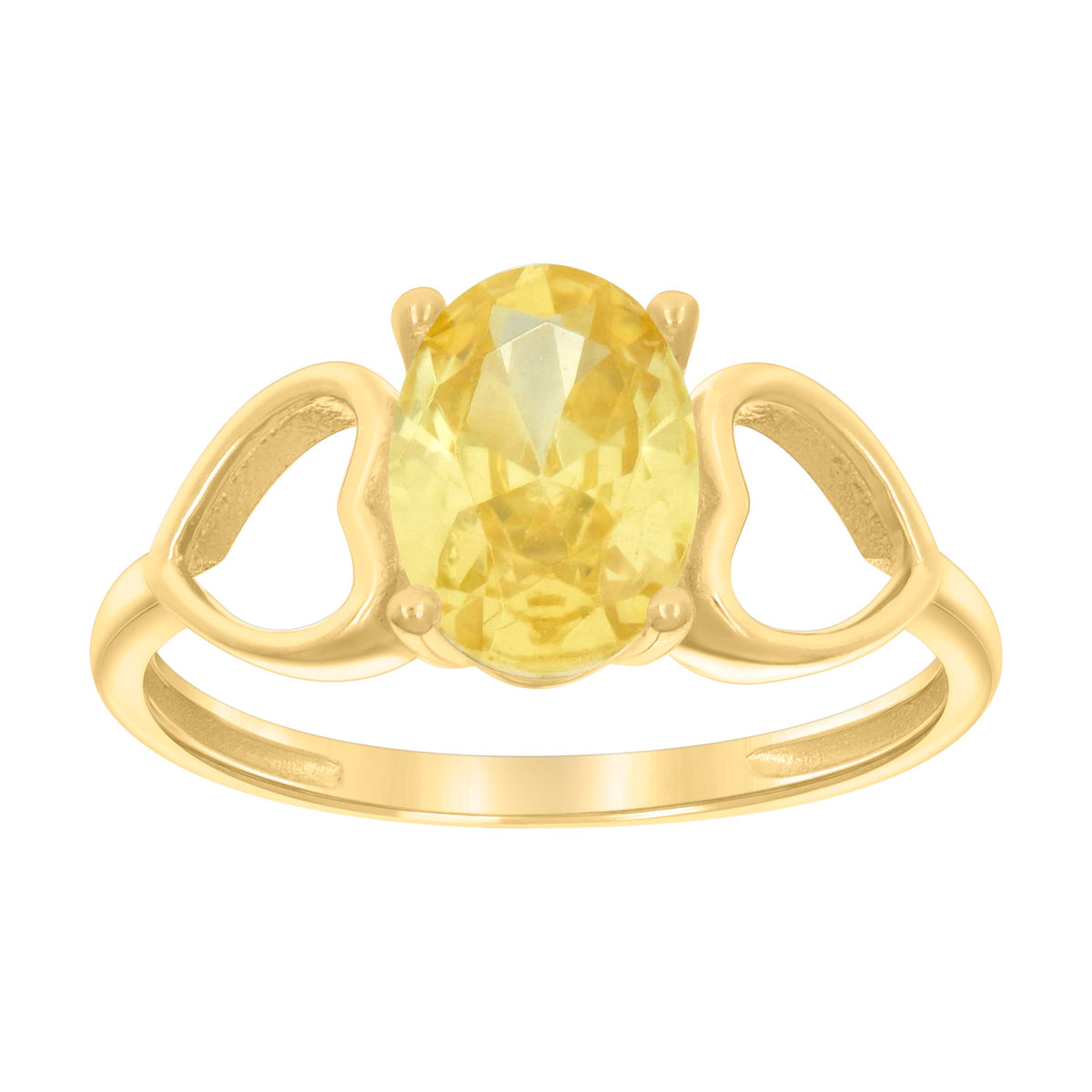 10K Yellow Gold Baby Yellow Oval Cubic-Zirconia Heart Ring