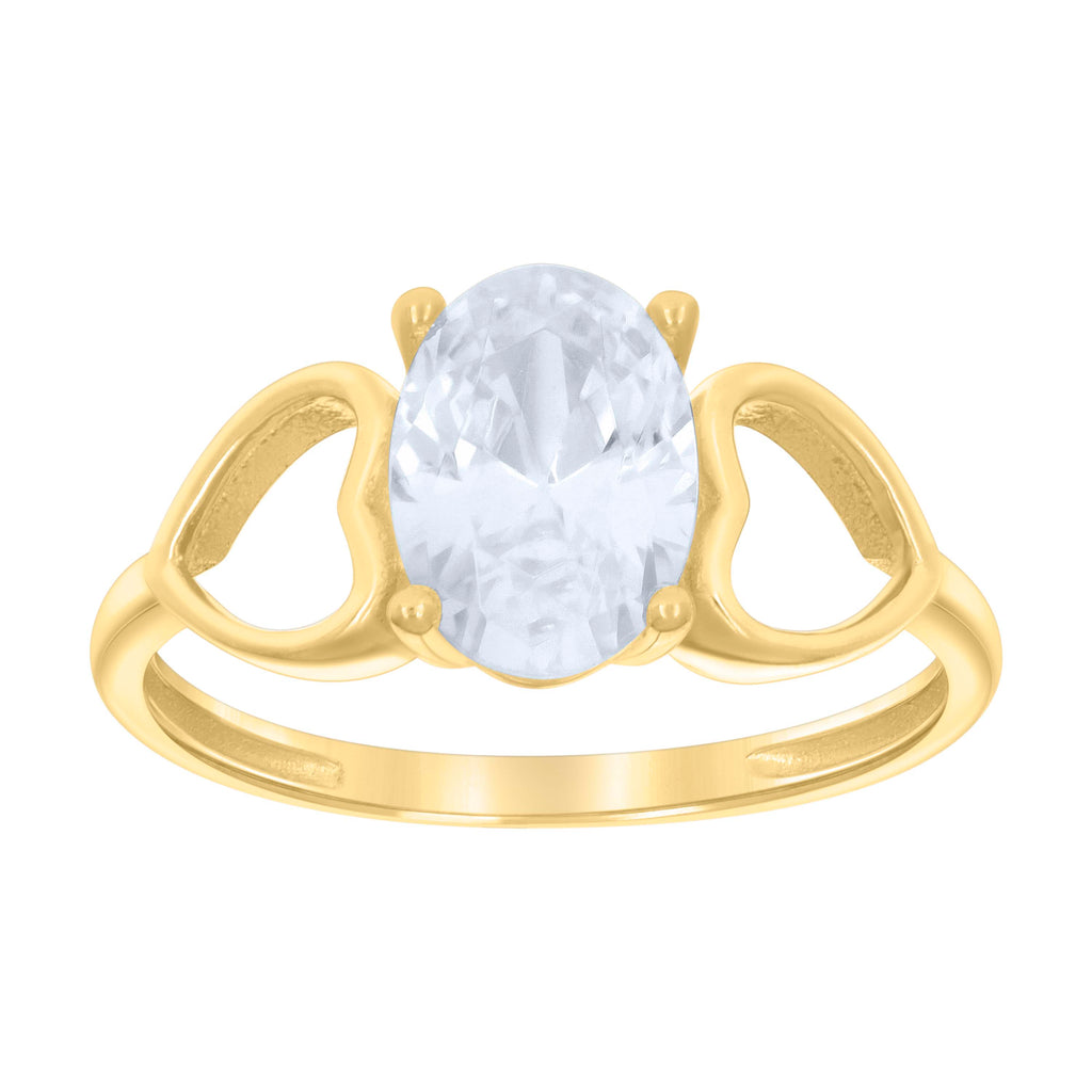 10K Yellow Gold Baby Oval Cubic-Zirconia Heart Ring