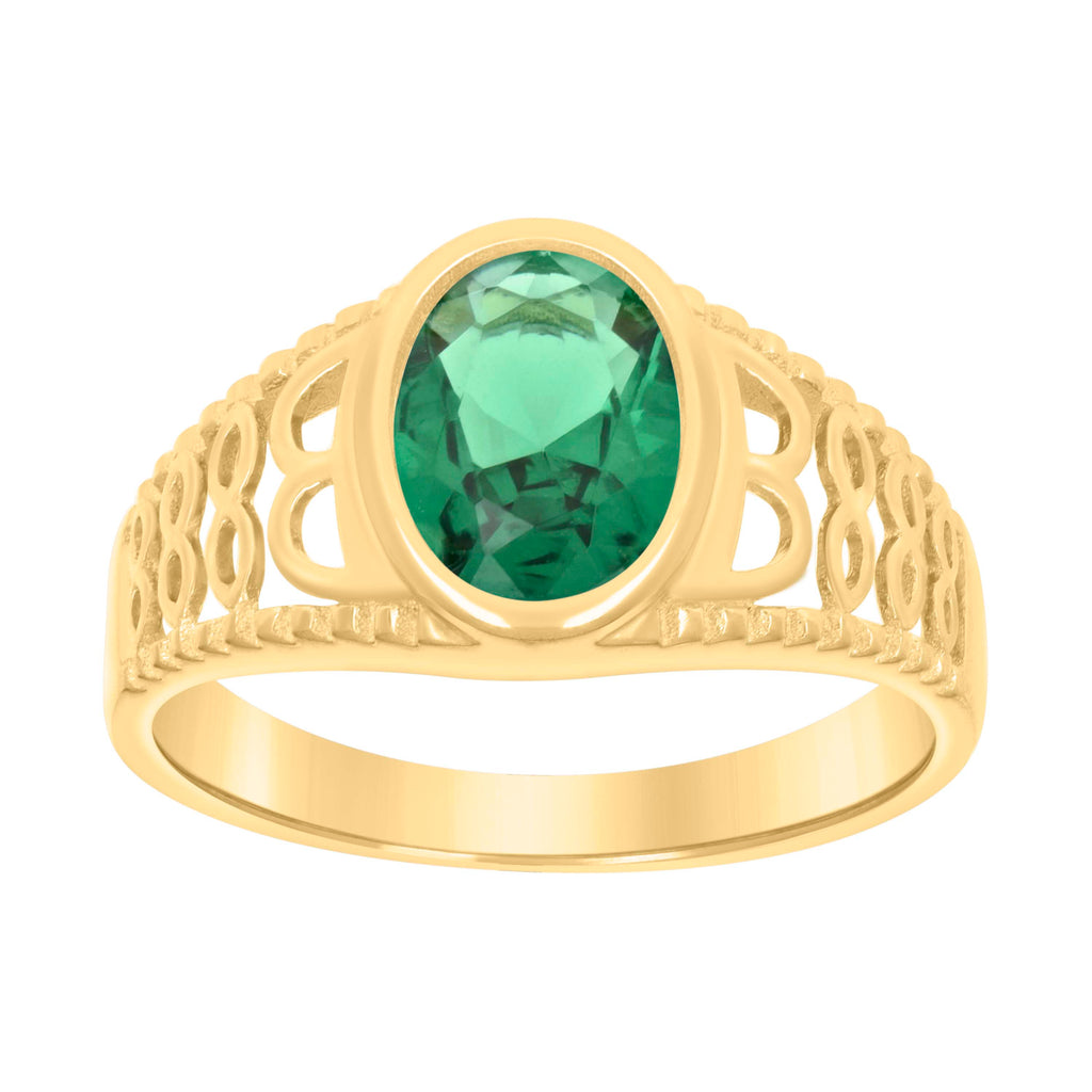 10K Yellow Gold Baby Green Oval Cubic-Zirconia Fashion Ring