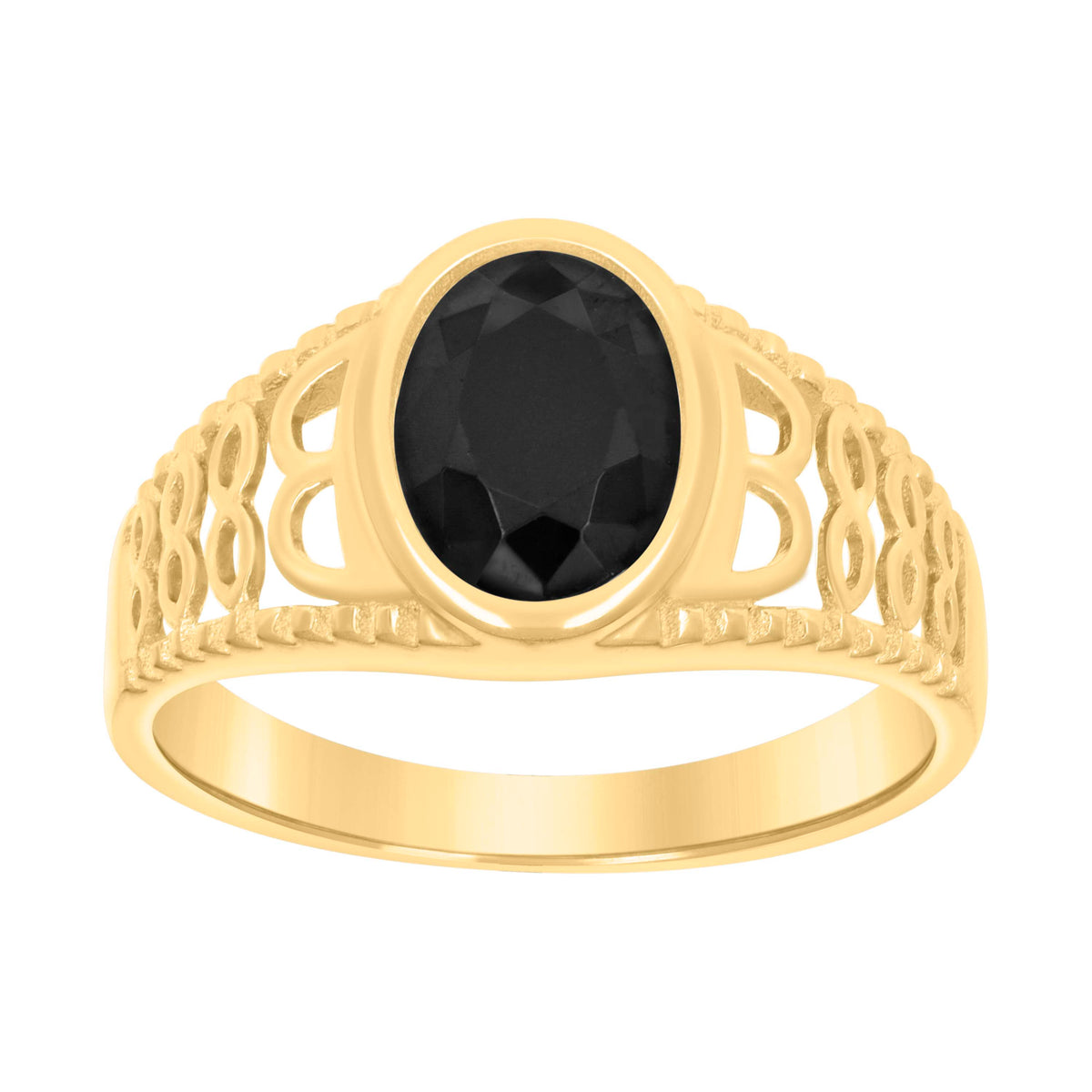 10K Yellow Gold Baby Black Oval Cubic-Zirconia Fashion Ring