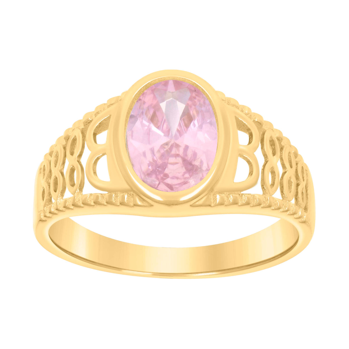 10K Yellow Gold Baby Pink Oval Cubic-Zirconia Fashion Ring