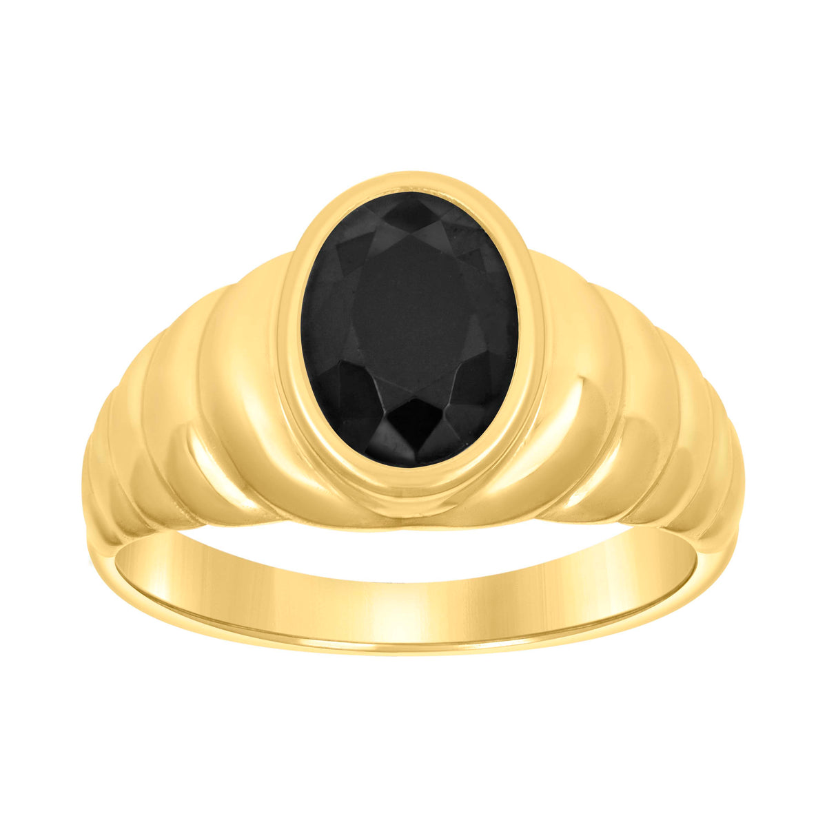 10K Yellow Gold Baby Black Oval Cubic-Zirconia Oval Head Fashion Ring