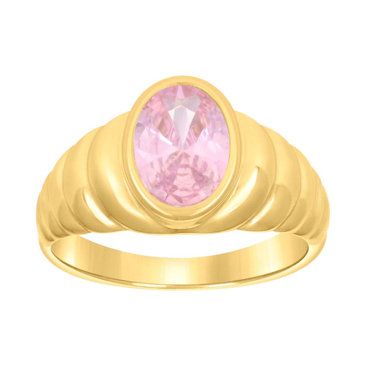 10K Yellow Gold Baby Pink Oval Cubic-Zirconia Oval Head Fashion Ring