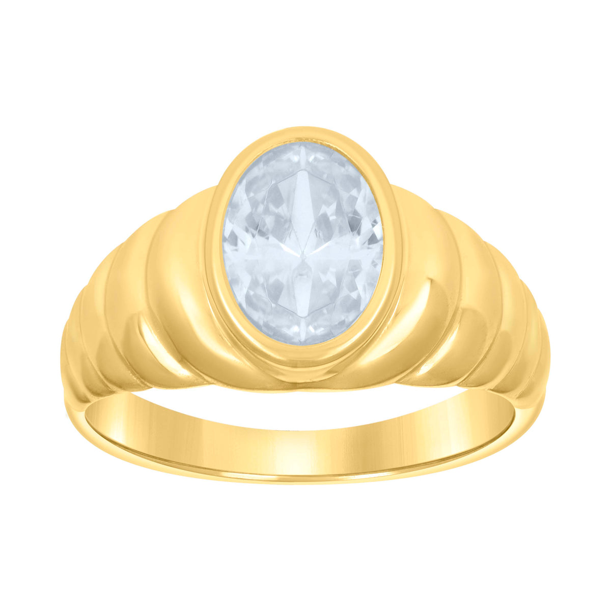 10K Yellow Gold Baby Oval Cubic-Zirconia Oval Head Fashion Ring