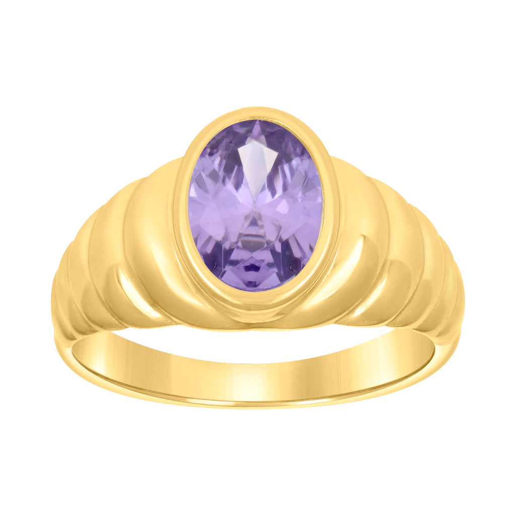10K Yellow Gold Baby Purple Oval Cubic-Zirconia Oval Head Fashion Ring