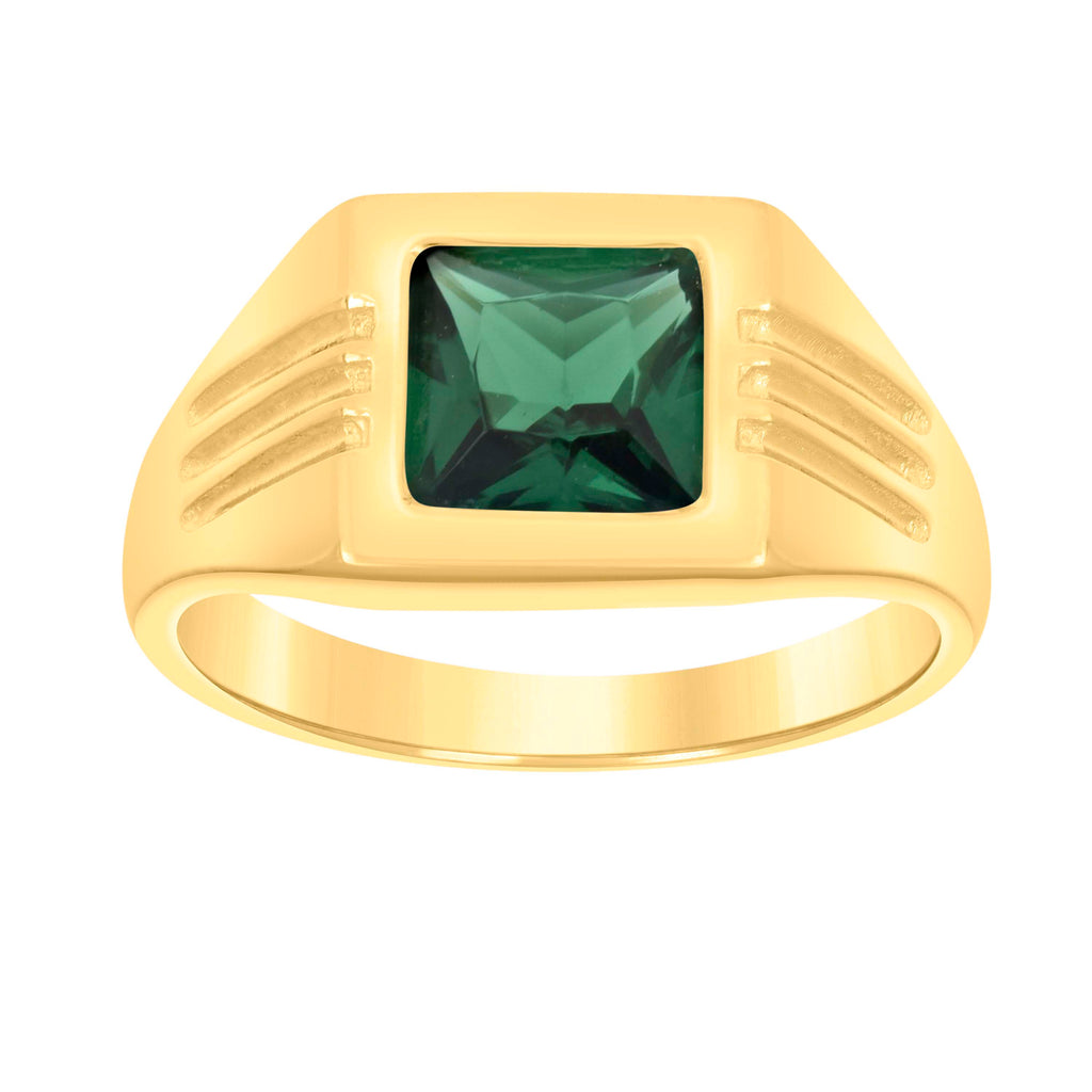 10K Yellow Gold Womens Green Princess Cut Cubic-Zirconia Square Head Fashion Ring