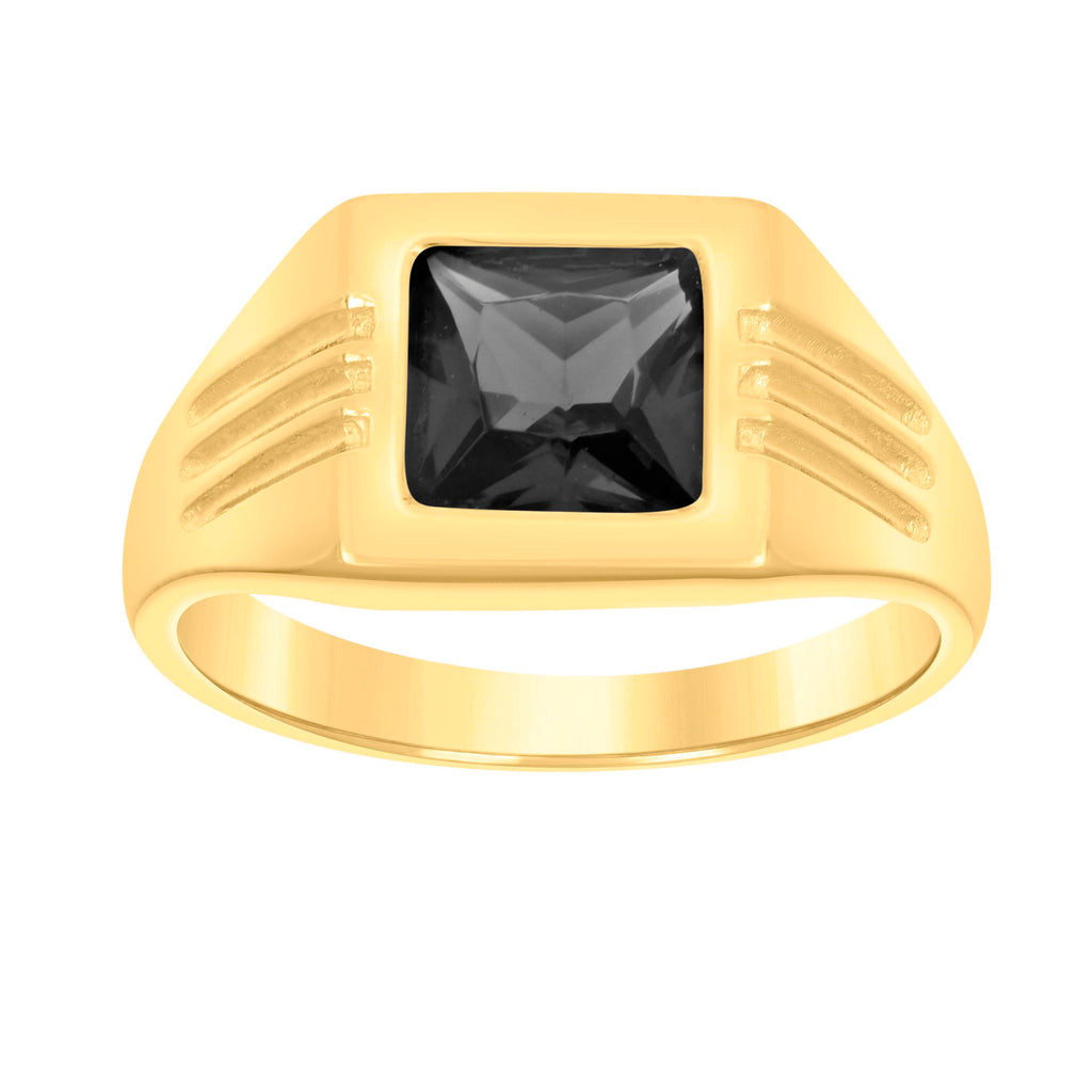 10K Yellow Gold Womens Black Princess Cut Cubic-Zirconia Square Head Fashion Ring