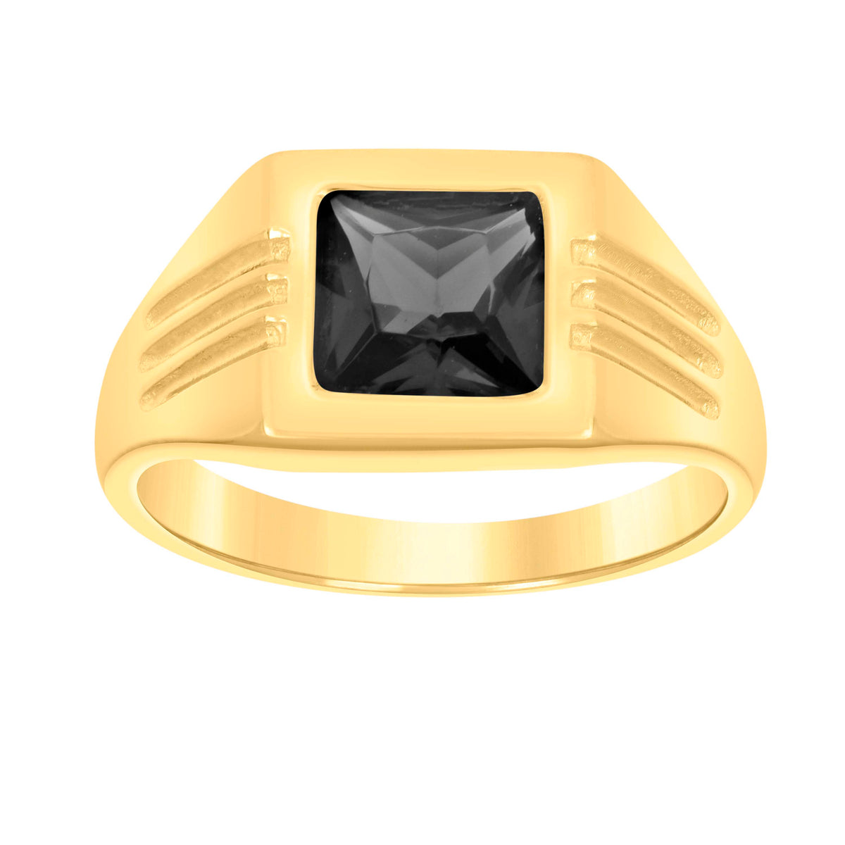10K Yellow Gold Womens Black Princess Cut Cubic-Zirconia Square Head Fashion Ring