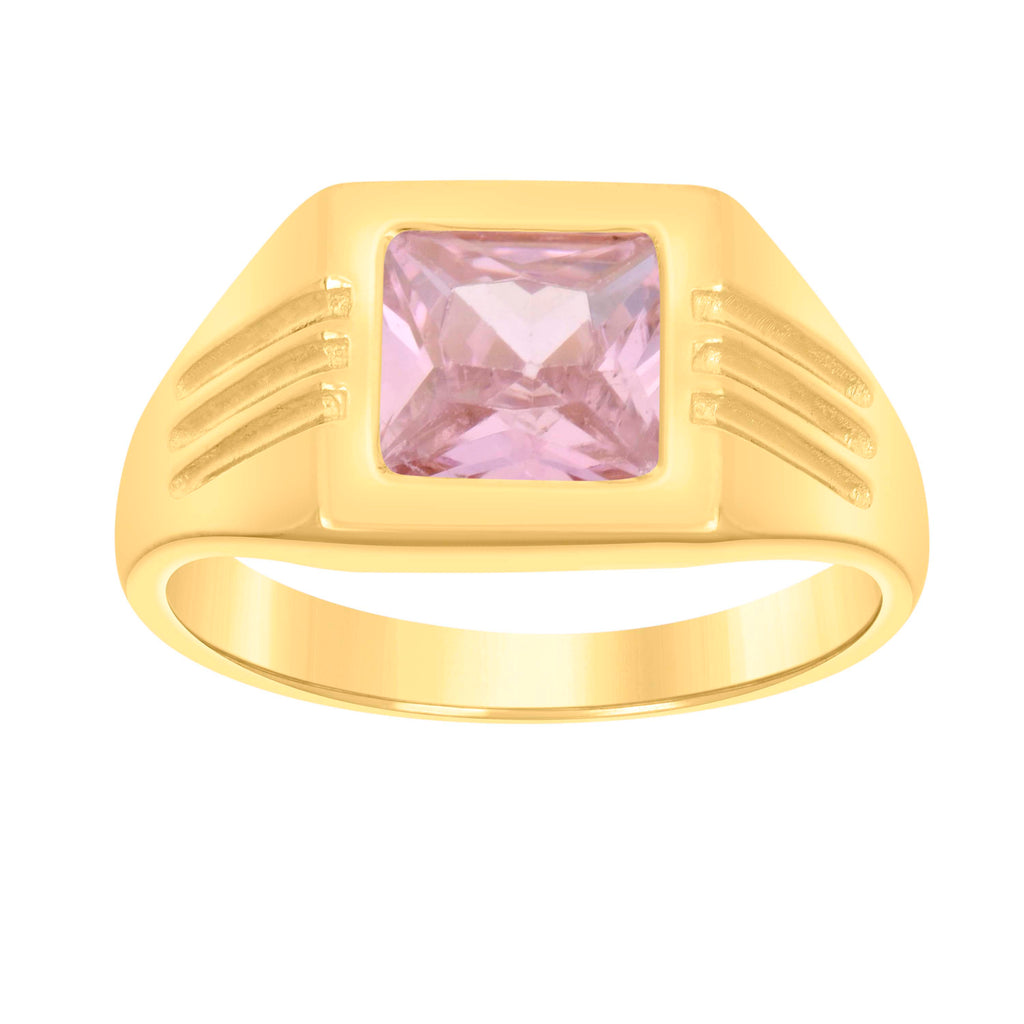 10K Yellow Gold Womens Pink Princess Cut Cubic-Zirconia Square Head Fashion Ring