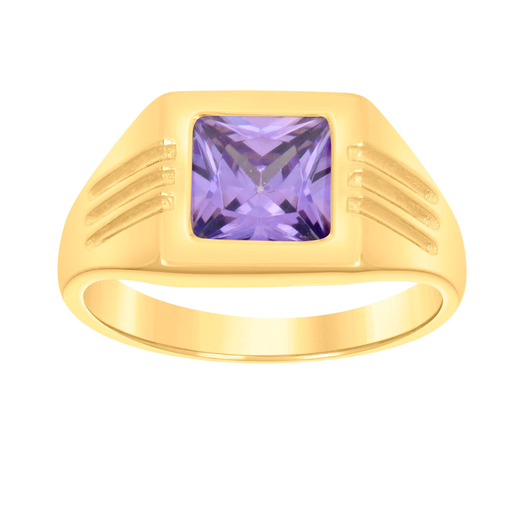 10K Yellow Gold Womens Purple Princess Cut Cubic-Zirconia Square Head Fashion Ring