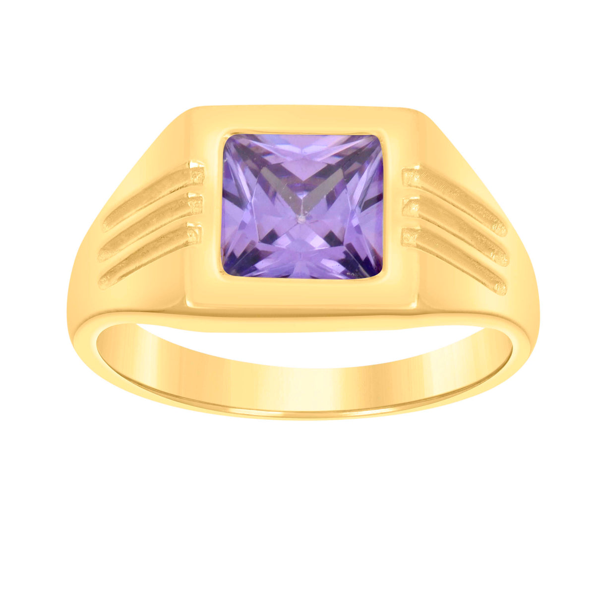10K Yellow Gold Womens Purple Princess Cut Cubic-Zirconia Square Head Fashion Ring