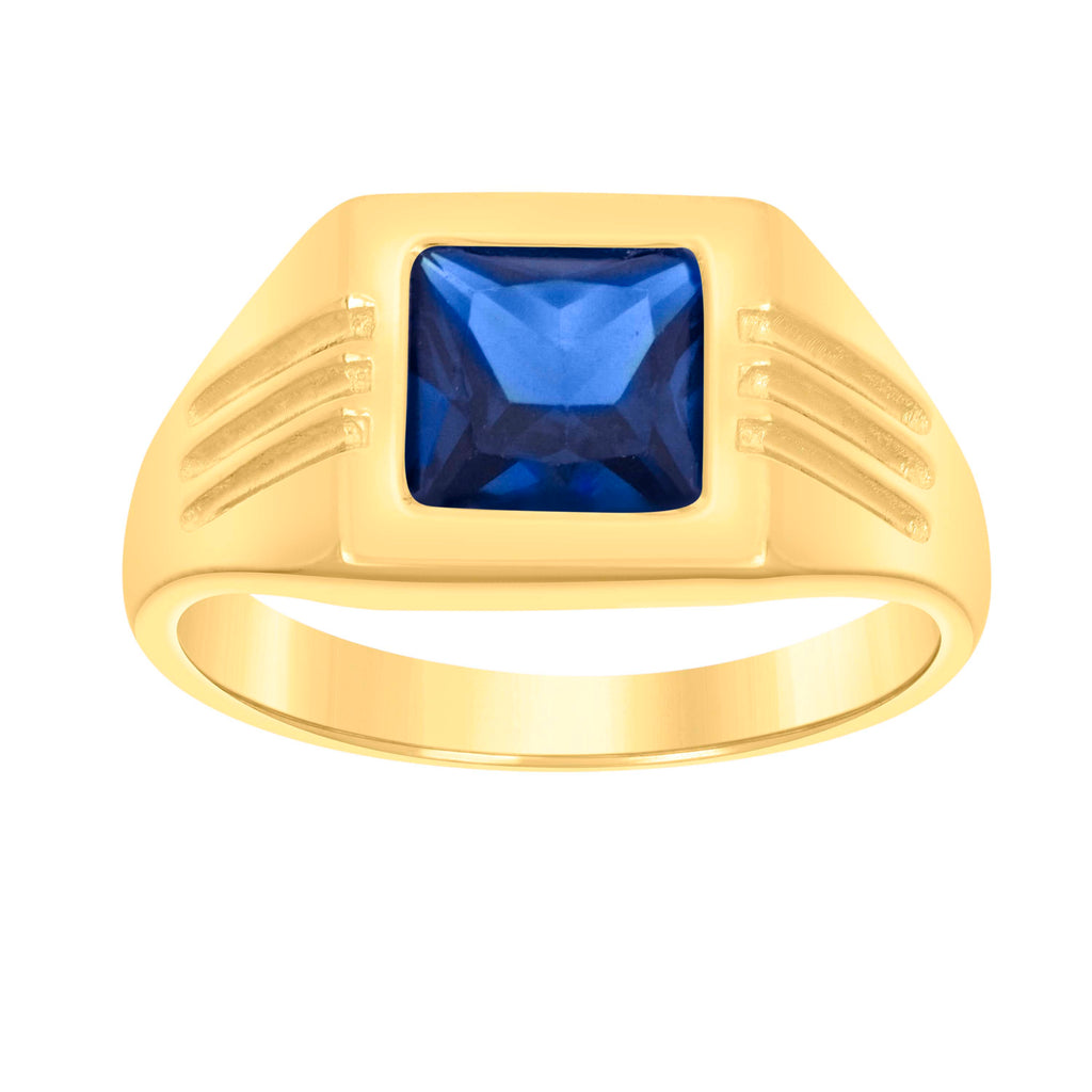 10K Yellow Gold Womens Blue Princess Cut Cubic-Zirconia Square Head Fashion Ring