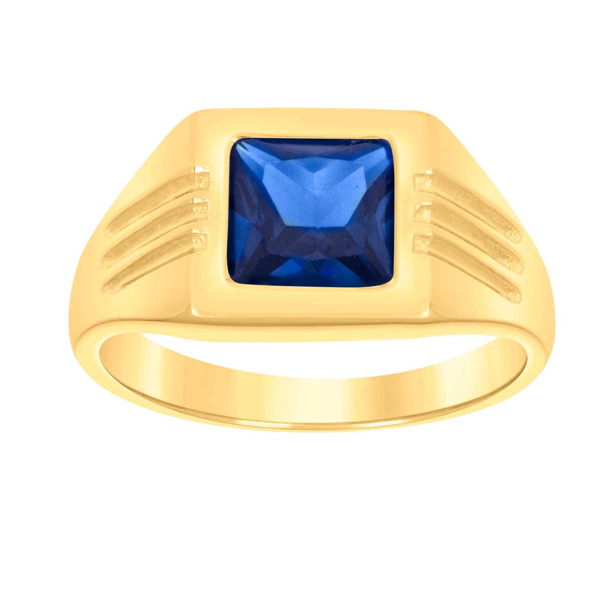 10K Yellow Gold Womens Blue Princess Cut Cubic-Zirconia Square Head Fashion Ring
