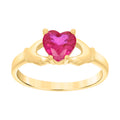 10K Yellow Gold Baby Red Heart Cubic-Zirconia Claddagh Good Luck Ring