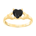 10K Yellow Gold Baby Black Heart Cubic-Zirconia Claddagh Good Luck Ring
