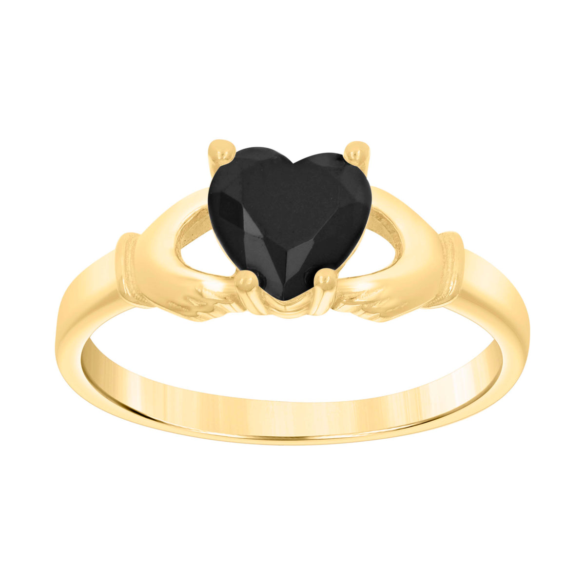 10K Yellow Gold Baby Black Heart Cubic-Zirconia Claddagh Good Luck Ring