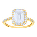 10K Yellow Gold Womens Emerald-Cut Round Cubic-Zirconia Engagement Ring