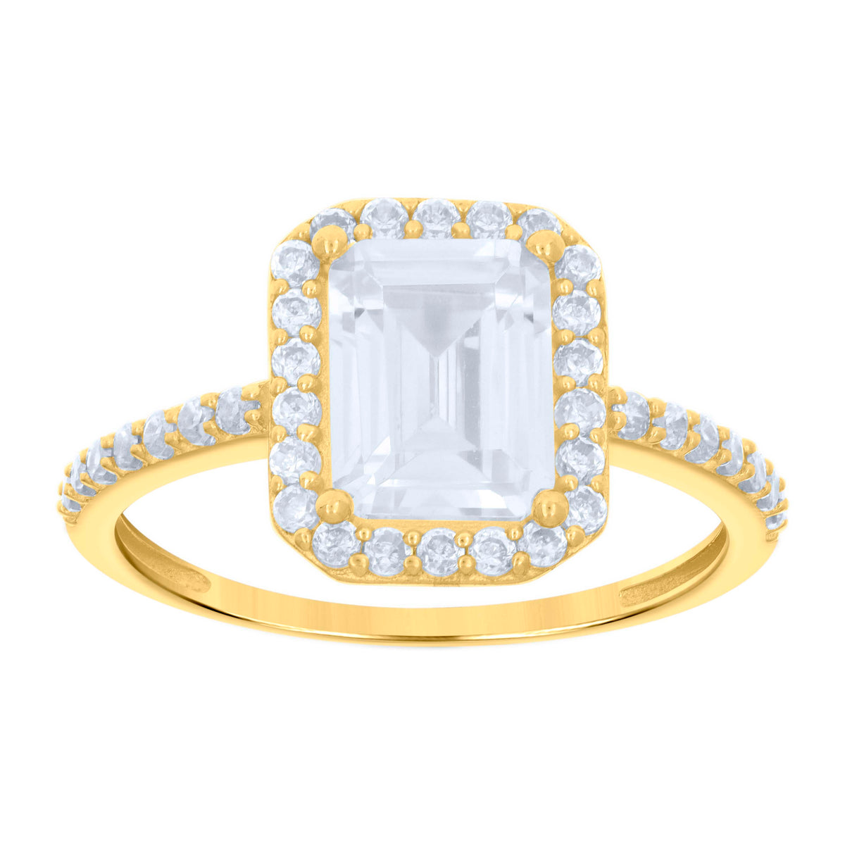 10K Yellow Gold Womens Emerald-Cut Round Cubic-Zirconia Engagement Ring