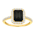 10K Yellow Gold Womens Black White Emerald-Cut Round Cubic-Zirconia Engagement Ring