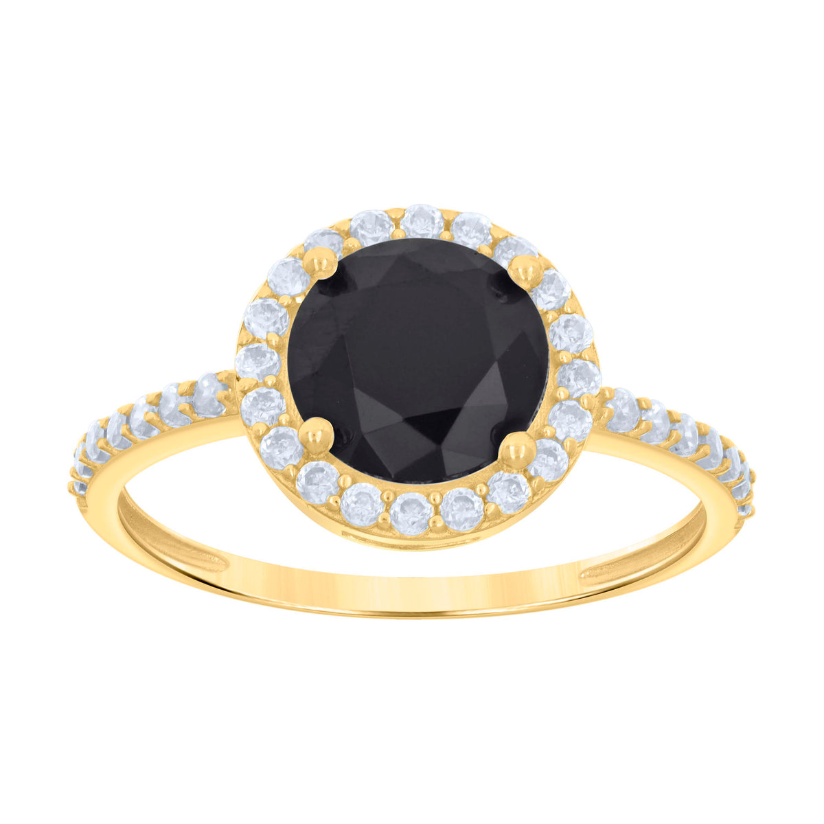 10K Yellow Gold Womens Black White Cubic-Zirconia Engagement Ring