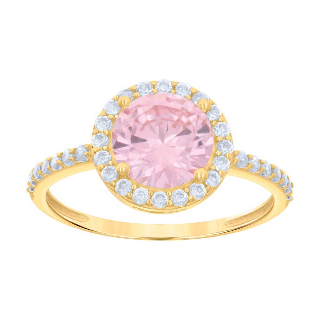 10K Yellow Gold Womens Pink White Cubic-Zirconia Engagement Ring