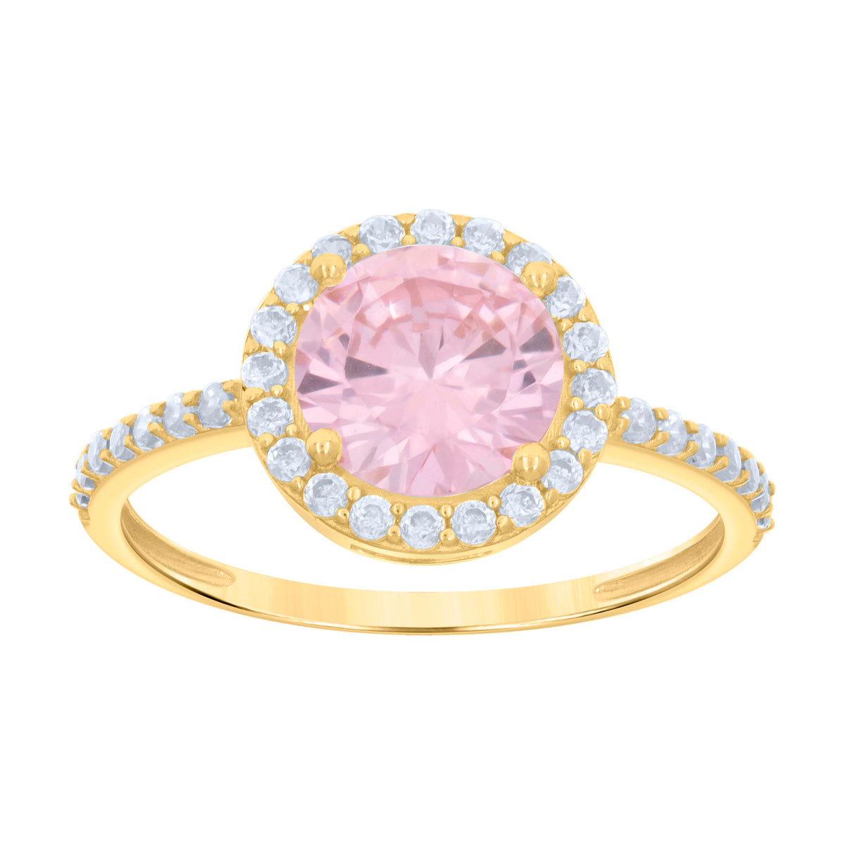 10K Yellow Gold Womens Pink White Cubic-Zirconia Engagement Ring