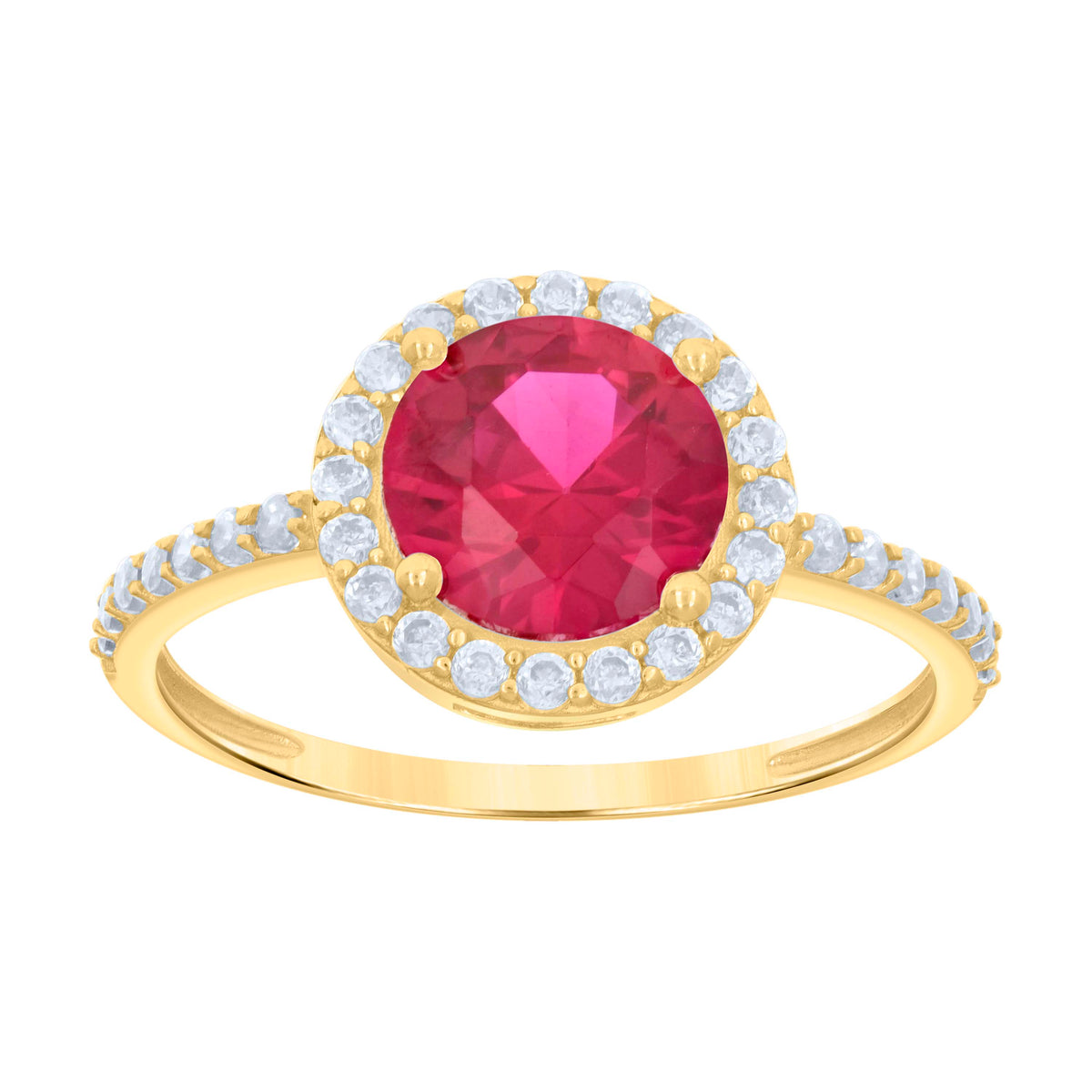 10K Yellow Gold Womens Red White Cubic-Zirconia Engagement Ring