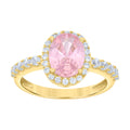 10K Yellow Gold Womens Pink White Oval Round Cubic-Zirconia Engagement Ring