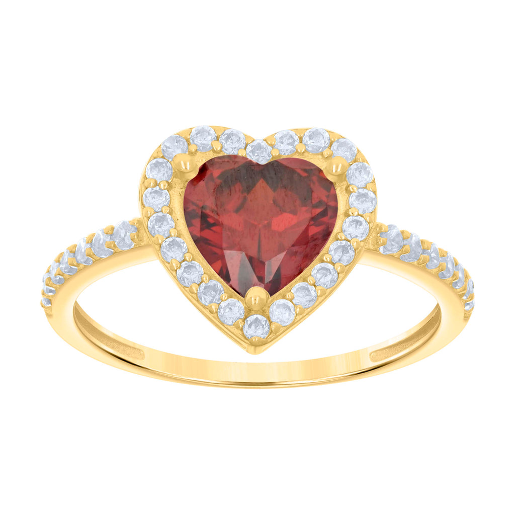 10K Yellow Gold Womens Red White Heart Round Cubic-Zirconia Heart Engagement Ring