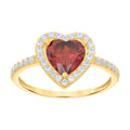 10K Yellow Gold Womens Red White Heart Round Cubic-Zirconia Heart Engagement Ring