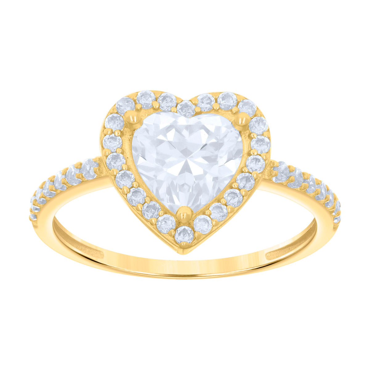 10K Yellow Gold Womens Heart Round Cubic-Zirconia Heart Engagement Ring