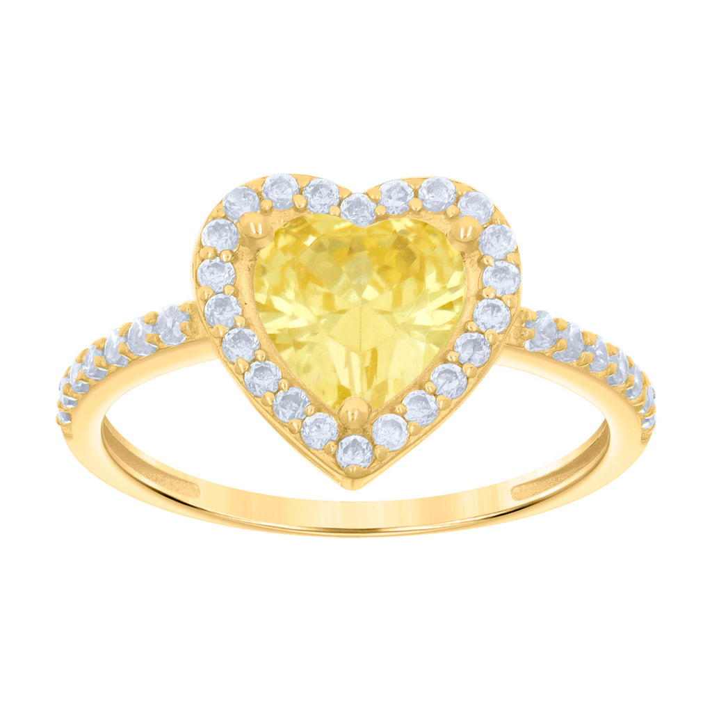 10K Yellow Gold Womens Yellow White Heart Round Cubic-Zirconia Heart Engagement Ring