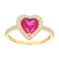 10K Yellow Gold Womens Red White Heart Round Cubic-Zirconia Heart Engagement Ring