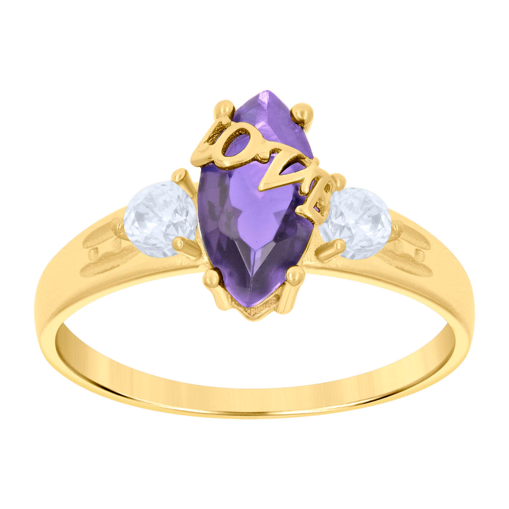10K Yellow Gold Womens Purple White Marquise Round Cubic-Zirconia Love Engagement Ring
