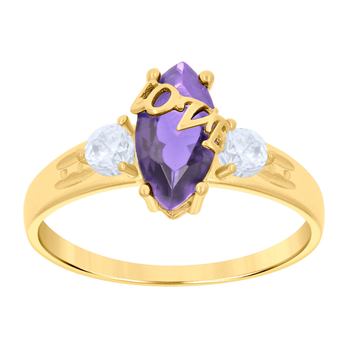 10K Yellow Gold Womens Purple White Marquise Round Cubic-Zirconia Love Engagement Ring