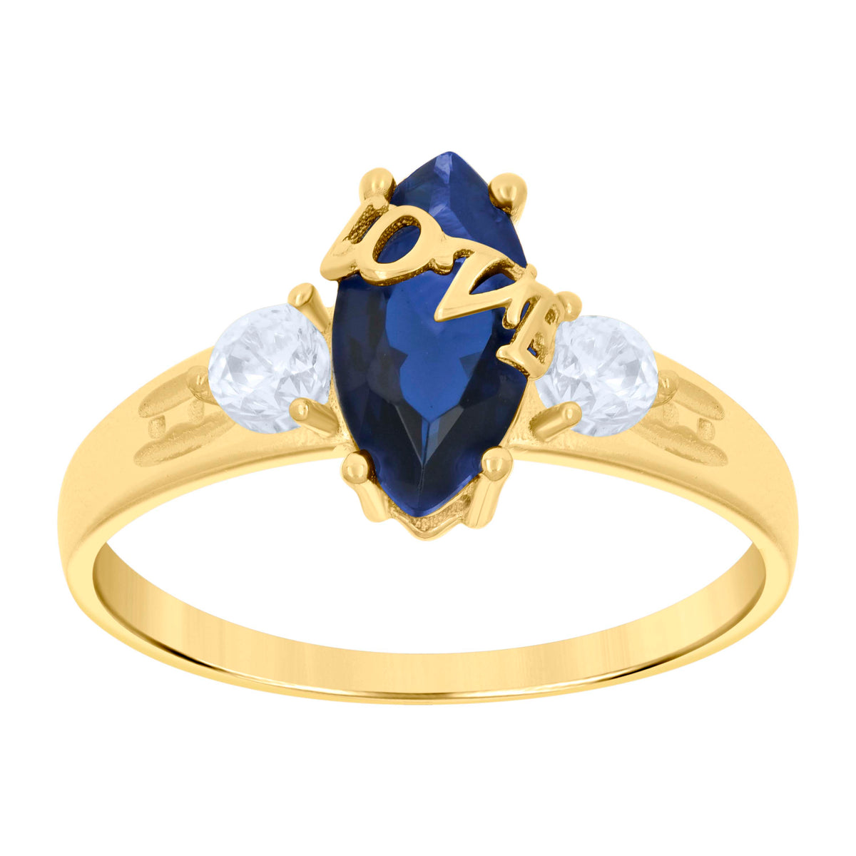 10K Yellow Gold Womens Blue White Marquise Round Cubic-Zirconia Love Engagement Ring