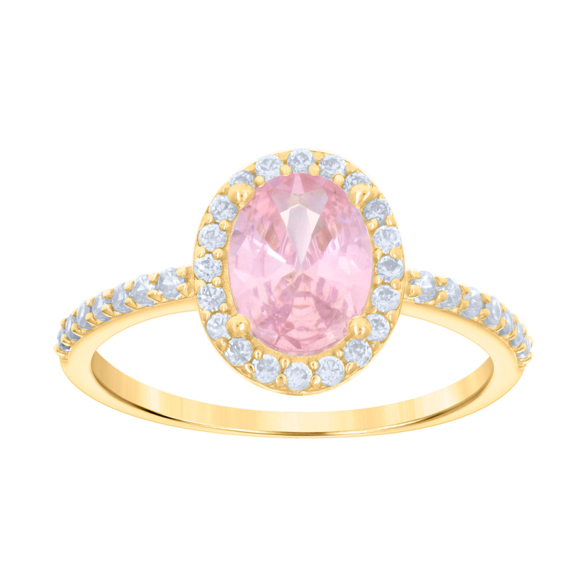 10K Yellow Gold Womens Pink White Oval Round Cubic-Zirconia Engagement Ring