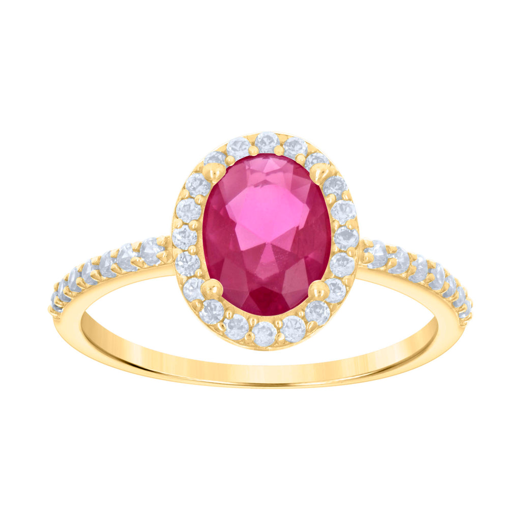 10K Yellow Gold Womens Red White Oval Round Cubic-Zirconia Engagement Ring
