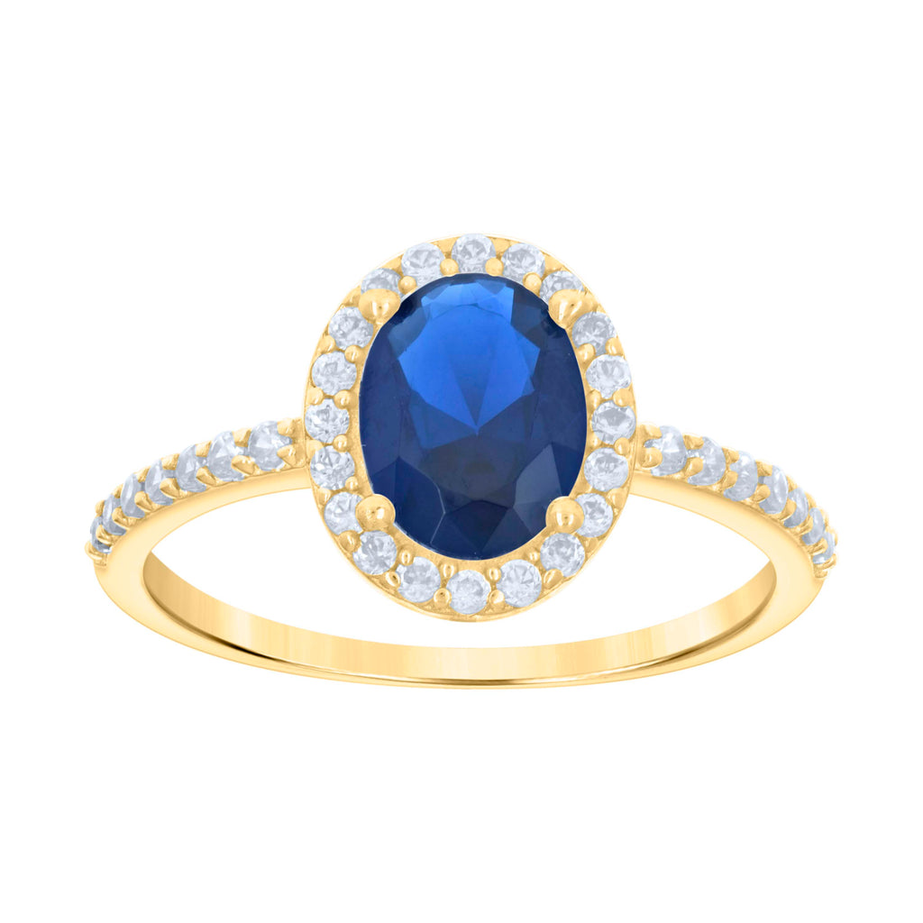 10K Yellow Gold Womens Blue White Oval Round Cubic-Zirconia Engagement Ring