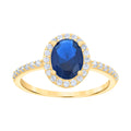 10K Yellow Gold Womens Blue White Oval Round Cubic-Zirconia Engagement Ring