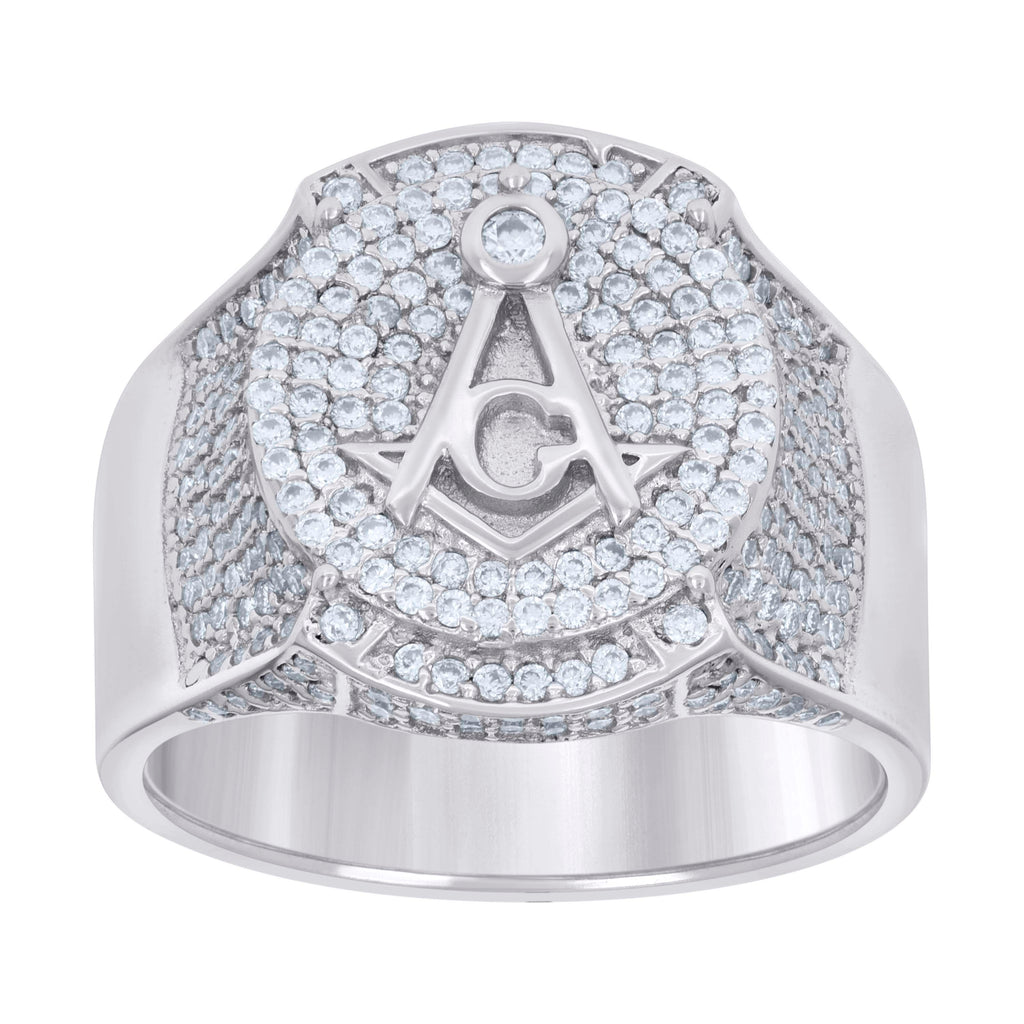 925 Sterling Silver Mens 2.04ct Moissanite Masonic Symbol Ring