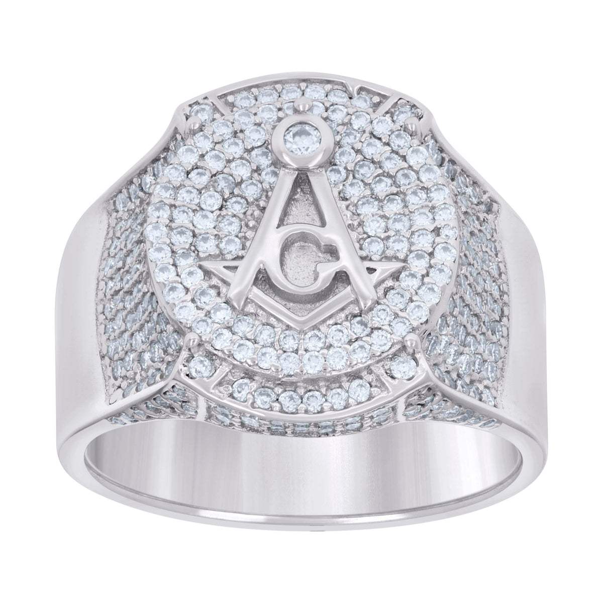 925 Sterling Silver Mens 2.04ct Moissanite Masonic Symbol Ring