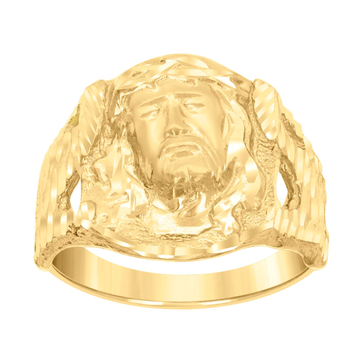 10K Yellow Gold Mens Jesus Religious Ring