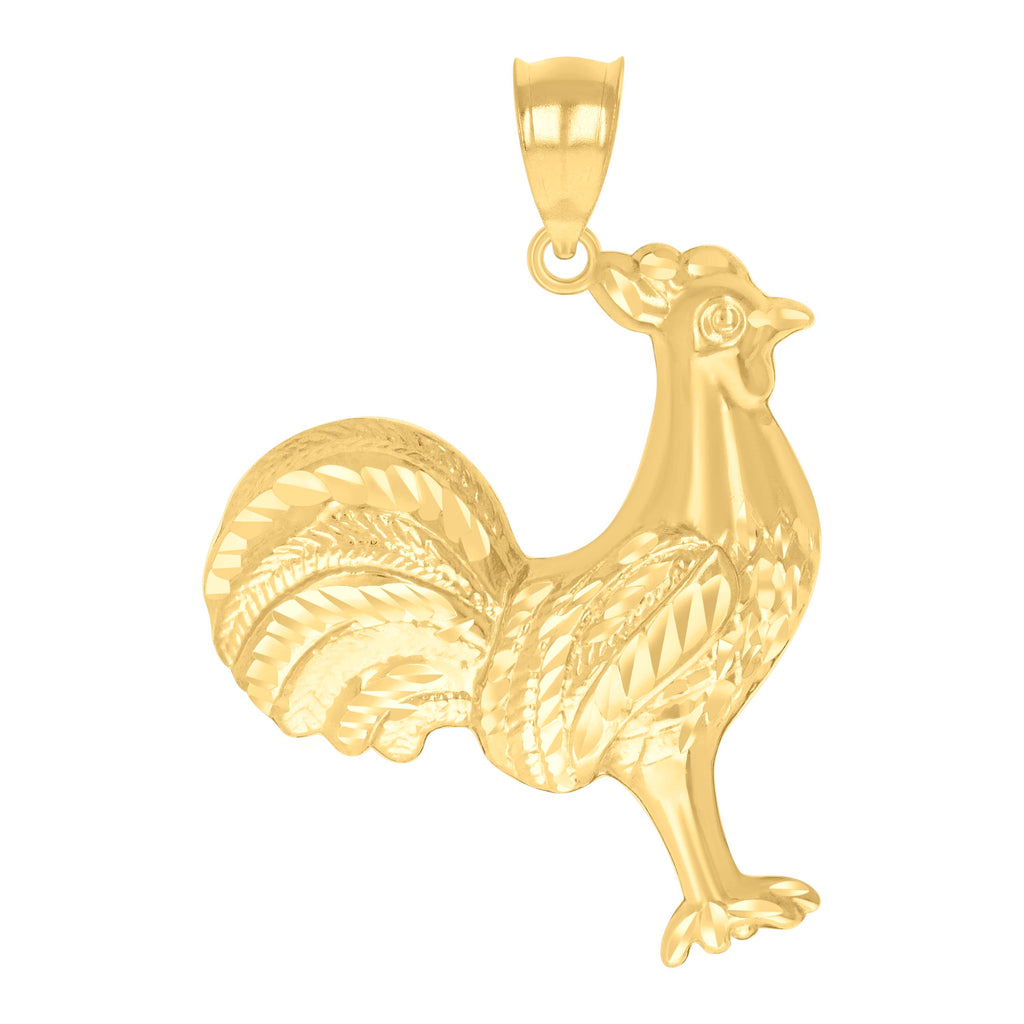 10K Yellow Gold Mens Rooster Bird Wildlife Charm Pendant