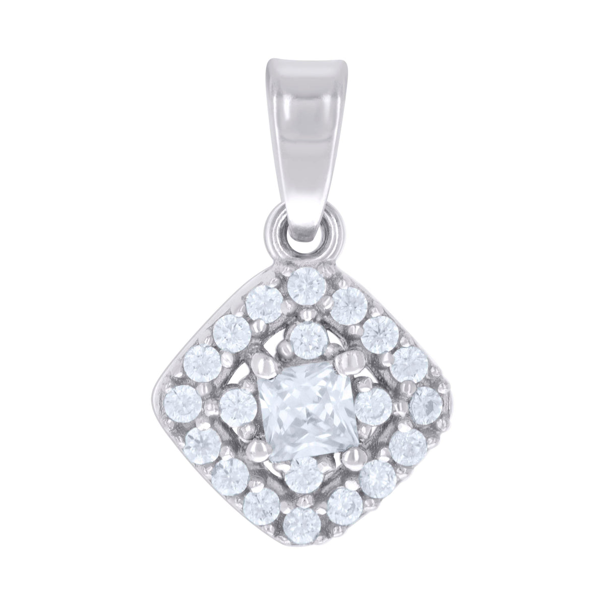 925 Sterling Silver Womens Princess-Cut Round Cubic-Zirconia Square Fashion Charm Pendant