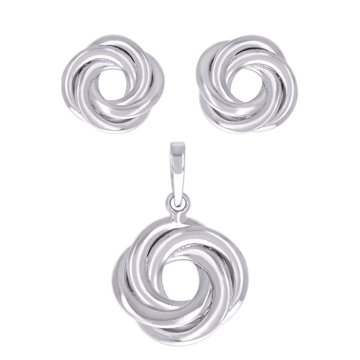 925 Sterling Silver Womens Love Knot Earrings And Pendant Set