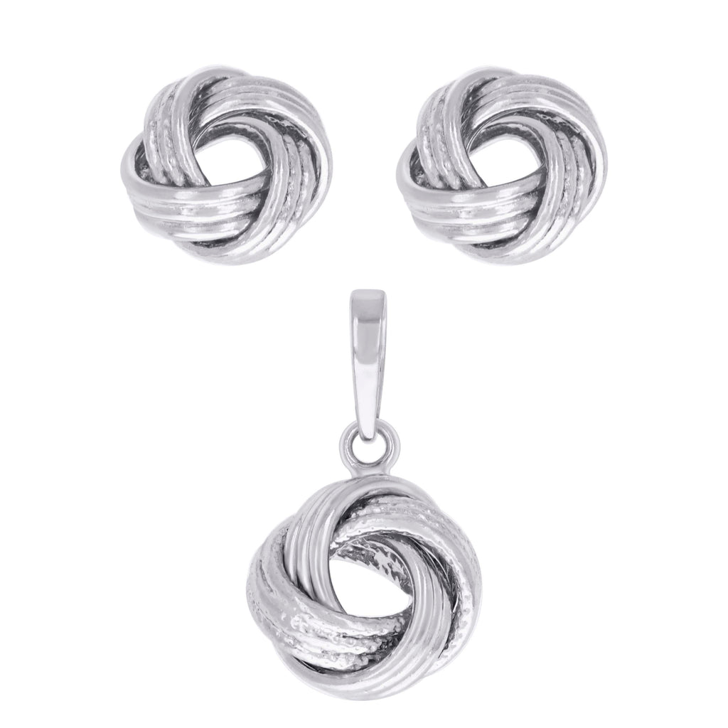 925 Sterling Silver Womens Love Knot Earrings And Pendant Set