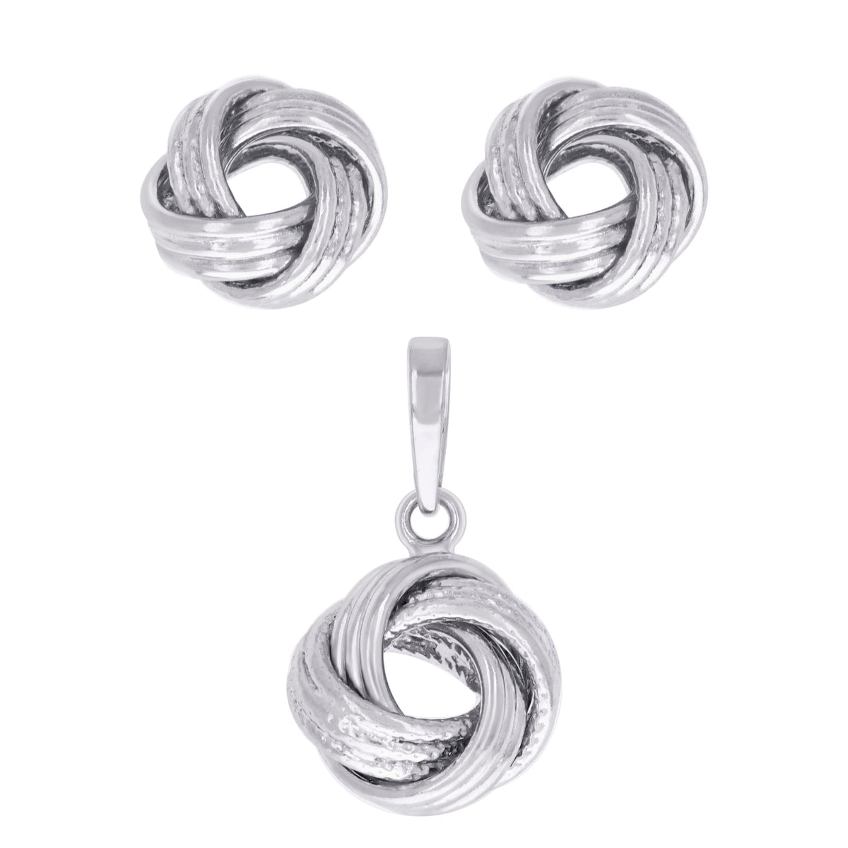 925 Sterling Silver Womens Love Knot Earrings And Pendant Set